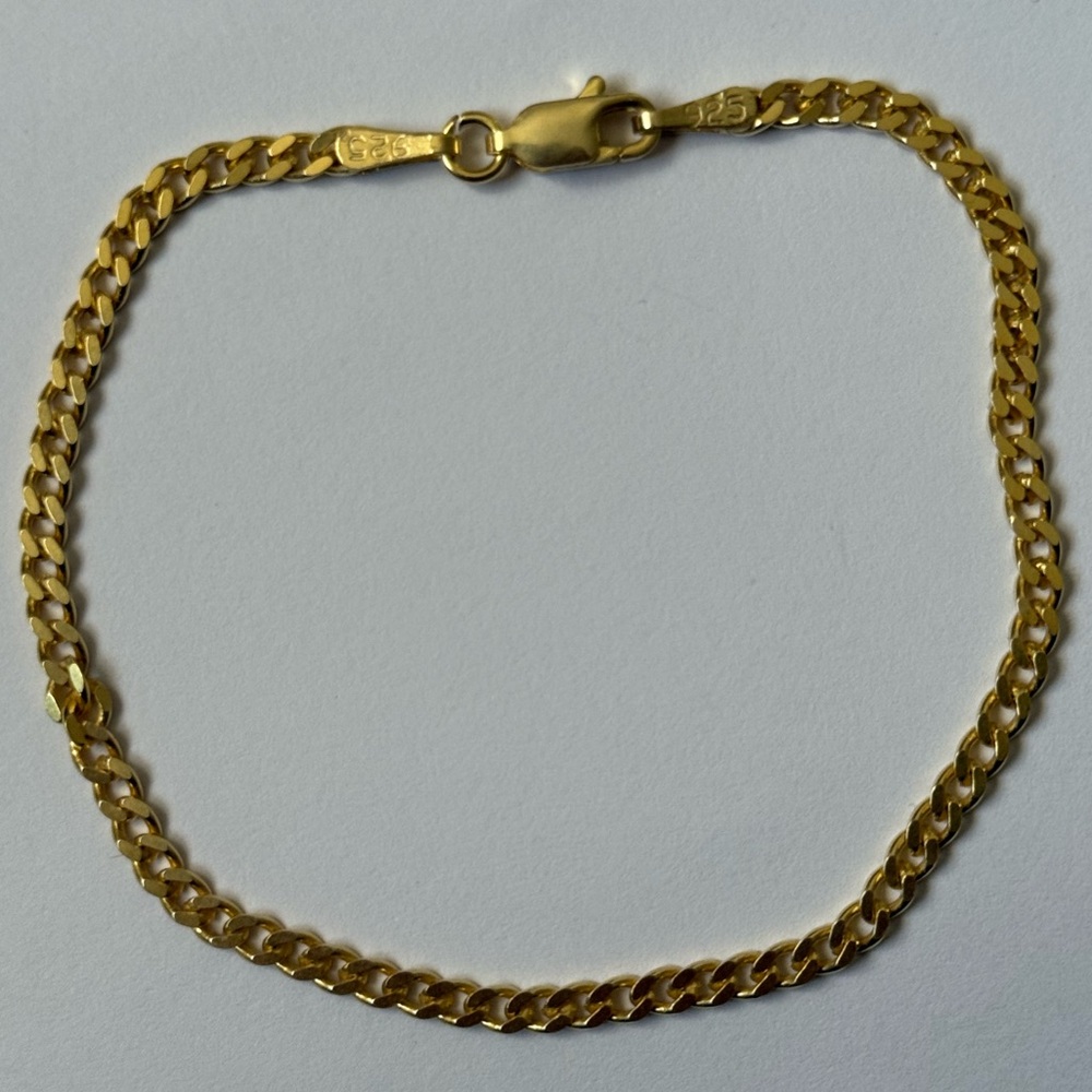 925 Silver 7.75β 3mm bracelet cuban chain 18k yellow gold plated Unisex - Picture 3 of 3